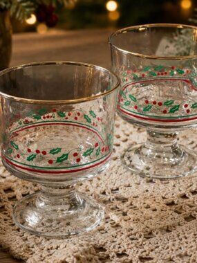 Vintage Libbey Arby’s Holly Berry Christmas Dessert Cups Set of 2
